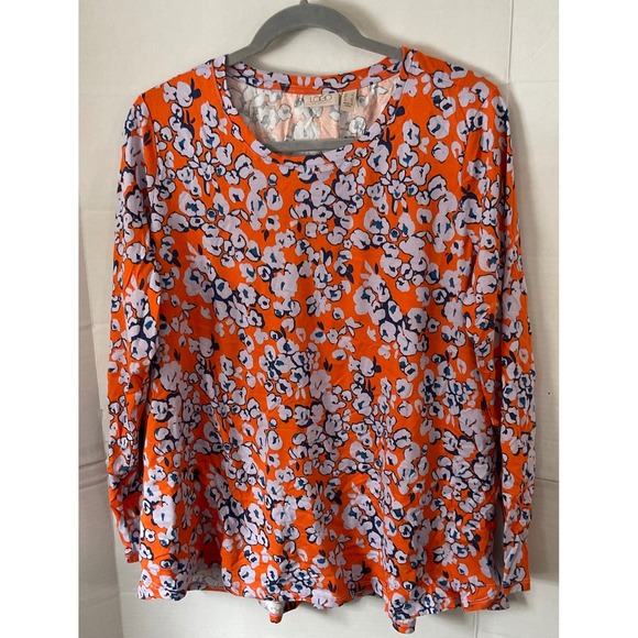 LOGO by Lori Goldstein Tops - LOGO Lori Goldstein Womens Orange Floral Cotton Modal Long Sleeve Top L